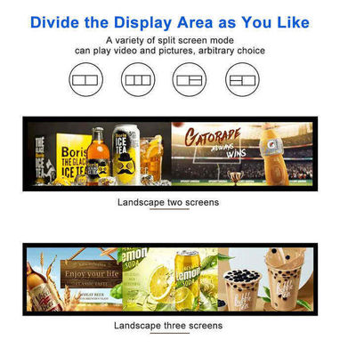 24 pulgadas de resolución ultra ancha de tipo de barra extendida de publicidad LCD La opción perfecta para el comercio minorista de estantes de supermercados