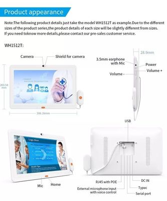 Hospital Tablet de atención médica de 15,6 pulgadas Android todo en uno Tabletas de grado de la industria médica con cámara de manejo de llamadas