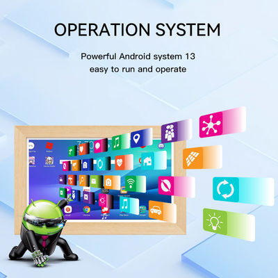 Tableta Android de 21.5 pulgadas RK3588 con marco de madera, POE, NFC, para montaje en pared, para uso publicitario