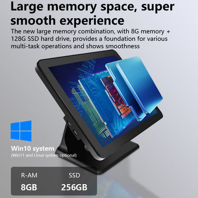 Nuevo diseño de terminal de punto de venta de escritorio de 15 pulgadas 60Hz 8+256GB N100 CPU para minoristas, caja registradora con impresora y escáner
