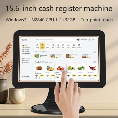 15.6 pulgadas de pantalla táctil de escritorio POS Terminal N2840 2 + 32 GB de caja registradora con escáner