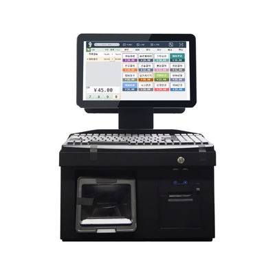 14 pulgadas pantalla táctil doble Win7 Pos caja registradora i3 Cpu 4 + 64GB Terminal de escritorio POS con impresora, teclado, escáner