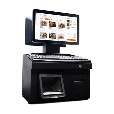 14 pulgadas pantalla táctil doble Win7 Pos caja registradora i3 Cpu 4 + 64GB Terminal de escritorio POS con impresora, teclado, escáner