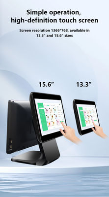 13.3/15.6 pulgadas de pantalla táctil doble Sistema POS I3 Sistema Win Terminal POS de tiendas minoristas con base plegable