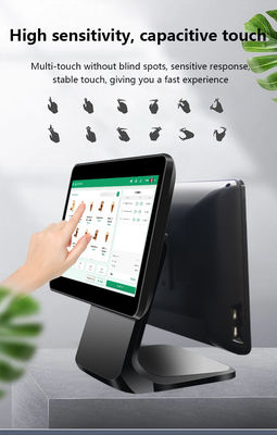 13.3/15.6 pulgadas de pantalla táctil doble Sistema POS I3 Sistema Win Terminal POS de tiendas minoristas con base plegable