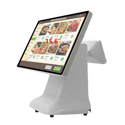 Máquina POS de caja registradora de Win Diseño de plástico de estilo simple y pantalla doble de 15,6 pulgadas todo en uno para Win