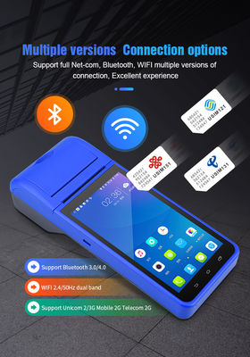 Sistema de punto de venta Android portátil de 5.5" Máquina registradora con pantalla táctil Terminal POS móvil WiFi USB NFC Pago para minoristas Azul