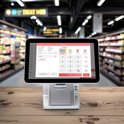 Sistemas POS todo en uno de doble pantalla táctil capacitiva para restaurantes, caja registradora Wifi y capacidad de disco duro de 32 GB