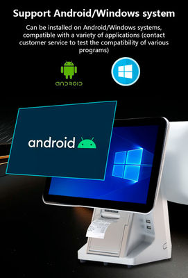 Sistemas POS todo en uno de doble pantalla táctil capacitiva para restaurantes, caja registradora Wifi y capacidad de disco duro de 32 GB
