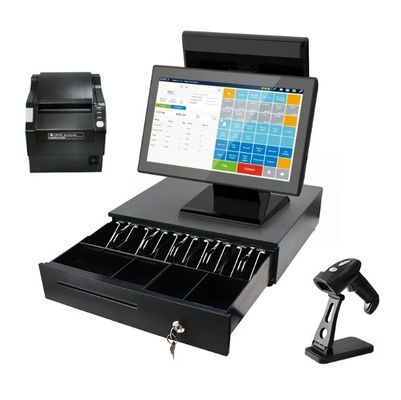 Impresora de escáner de código de barras Tipo 15.6 pulgadas Win Todo en uno Pantalla táctil POS Máquina Registradora 4 64G