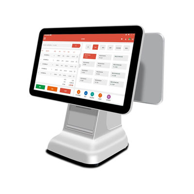 Sistema de terminal POS con escáner, caja registradora y pantalla LCD de 15.6 pulgadas, todo en uno, blanco, con interfaz USB3.0 y impresora de 80mm