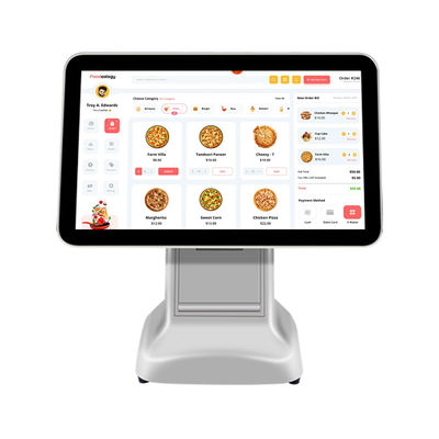 Sistema de terminal POS con escáner, caja registradora y pantalla LCD de 15.6 pulgadas, todo en uno, blanco, con interfaz USB3.0 y impresora de 80mm