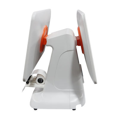 Sistema de terminal POS con escáner, caja registradora y pantalla LCD de 15.6 pulgadas, todo en uno, blanco, con interfaz USB3.0 y impresora de 80mm