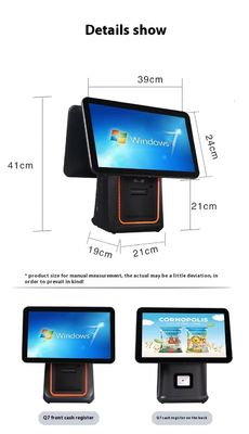 Máquina de facturación para restaurantes minoristas de 15.6 pulgadas con sistema POS de doble pantalla con sistema operativo Windows y Android POS