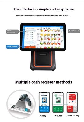 Máquina de facturación para restaurantes minoristas de 15.6 pulgadas con sistema POS de doble pantalla con sistema operativo Win y Android POS