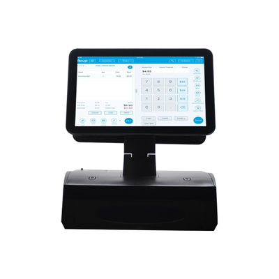 OEM ODM Caja registradora POS Win7 de doble pantalla de 15.6 pulgadas N2840 CPU 2+32GB Terminal POS de escritorio con impresora de 58 mm, teclado