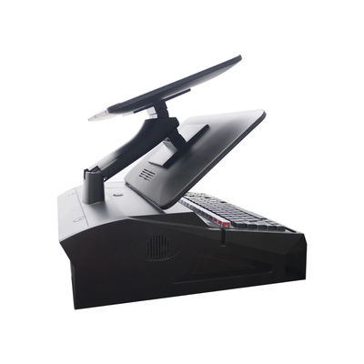 OEM ODM Caja registradora POS Win7 de doble pantalla de 15.6 pulgadas N2840 CPU 2+32GB Terminal POS de escritorio con impresora de 58 mm, teclado