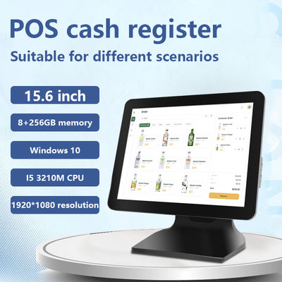 15.6 " 8 + 256GB Gran memoria POS caja registradora 1080P Win10 Máquina POS con pantalla táctil con pantalla del cliente