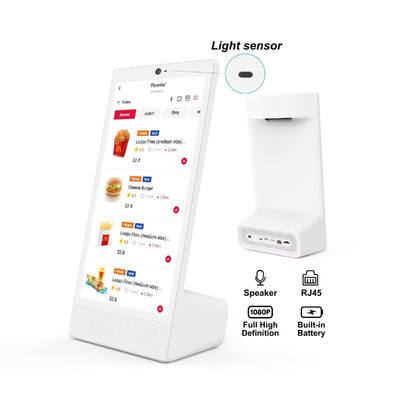 Escritorio tipo L 15.6 pulgadas 1920x1080 android 15 tablet pc Wi-Fi NFC Pantalla táctil capacitiva 10000mah Octa Core para pedidos de comida rápida con altavoz