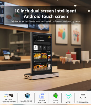 10.1 pulgadas de pantalla doble de escritorio Android todo en una pantalla táctil 4G tableta PC Wi-Fi POE energía restaurante Othering kisok
