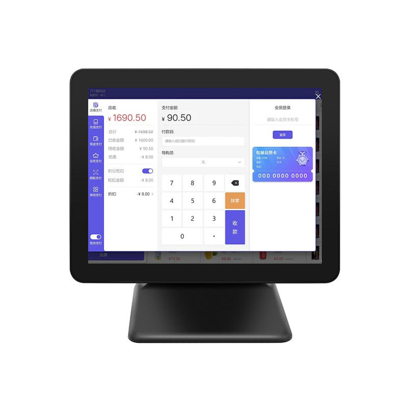 Nuevo diseño de terminal de punto de venta de escritorio de 15 pulgadas 60Hz 8+256GB N100 CPU para minoristas, caja registradora con impresora y escáner