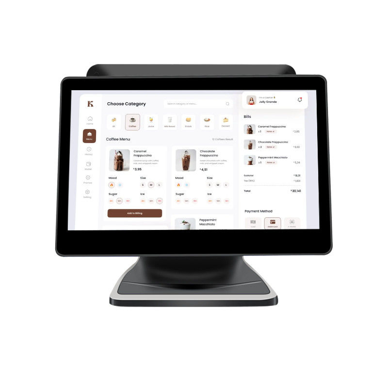 13.3/15.6 pulgadas de pantalla táctil doble Sistema POS I3 Sistema Windows Terminal POS de tiendas minoristas con base plegable