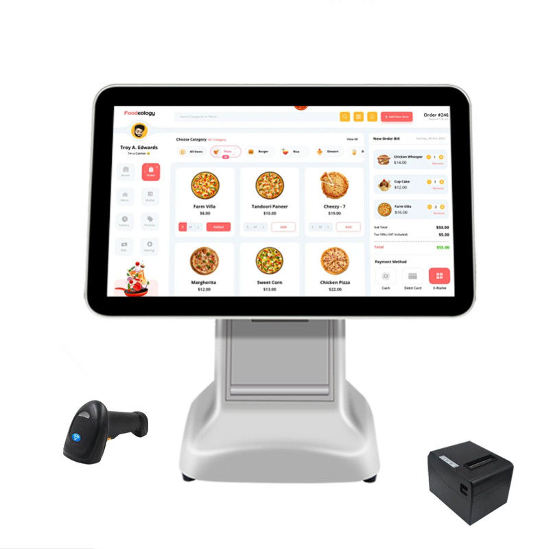 Terminal de efectivo para productos de 15.6 pulgadas Android POS Todo en uno Mini caja registradora de supermercado con salida de impresora a color