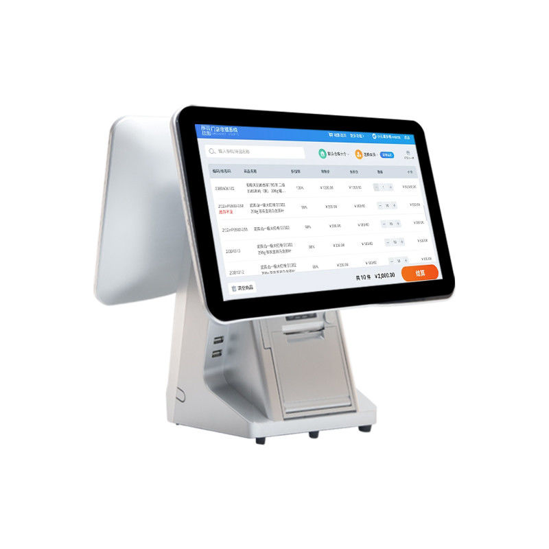 Máquina TPV con sistema Android de doble pantalla de 15.6'' y 14'' con cajón portamonedas y terminal TPV inteligente táctil todo en uno