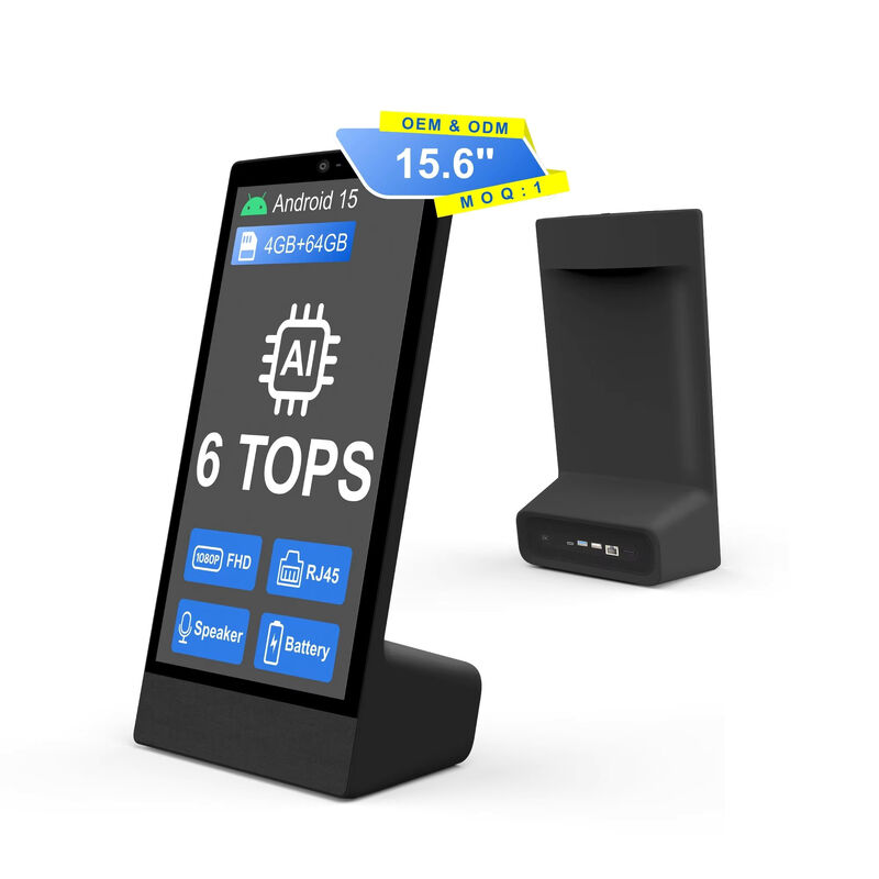 Escritorio tipo L 15.6 pulgadas 1920x1080 android 15 tablet pc Wi-Fi NFC Pantalla táctil capacitiva 10000mah Octa Core para pedidos de comida rápida con altavoz