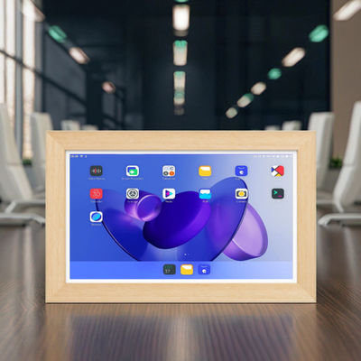 Tableta Android de 21.5 pulgadas RK3588 con marco de madera, POE, NFC, para montaje en pared, para uso publicitario