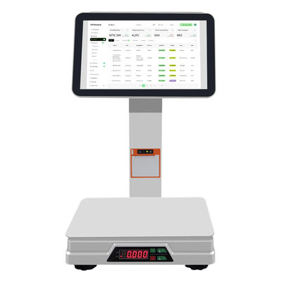 Terminal POS de doble pantalla táctil de 15.6+14 pulgadas con escáner de código de barras y balanza para pesaje y impresora térmica para minoristas